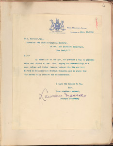 Letter from Lawrence Macrae to Hornaday, Dec. 20, 1906. Hornaday Wildlife Scrapbook Collection, Vol. 1. WCS Archives Collection 1007.