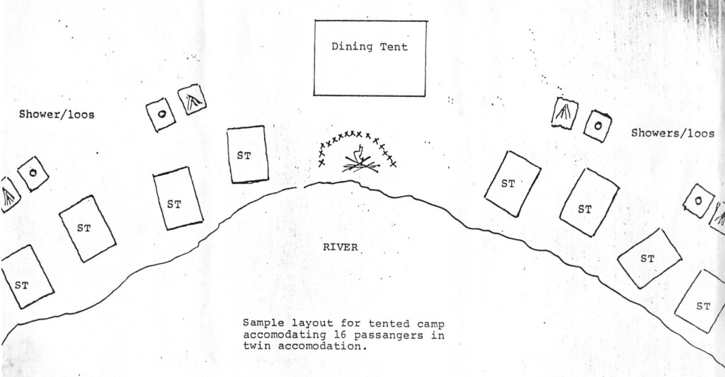 A sketch conveying plans for the camp, included in a letter to trustees considering the trip, in 1980 [edit caption to account for Specific DATE]. 