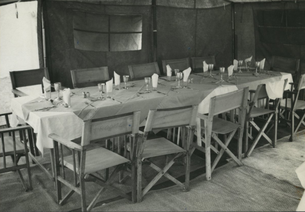 Boma Plateau camp dining tent with the table set for visiting NYZS trustees [edit caption to account for Specific DATE]