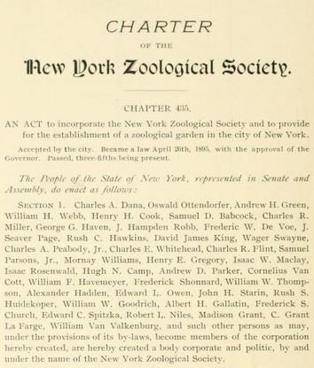 The Act establishing the New York Zoological Society, reprinted in the first NYZS annual report.