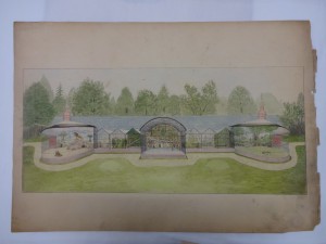 Pre-conservation treatment photo of William T. Hornaday's illustration of the yet-to-be-built Lion House at the Bronx Zoo