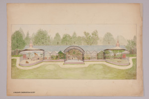 Post-conservation treatment photo of William T. Hornaday's illustration of the yet-to-be-built Lion House at the Bronx Zoo