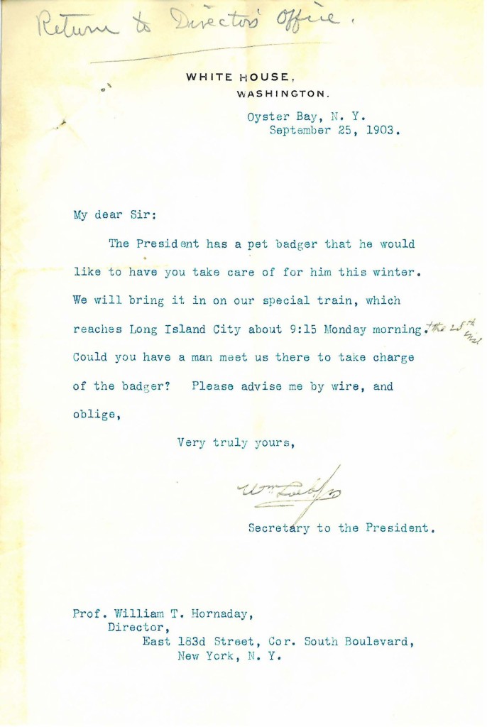 William Loeb Jr. to William Hornaday, September 21, 1903. WCS Archives Collection 1001