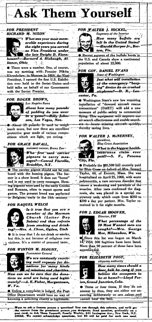 "Ask Them Yourself" Sunday column, October 5, 1969. Davall appeared in the column at least three times.