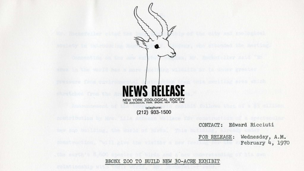 NYZS press release, 1970. Scanned from WCS Archives Collection 2032.